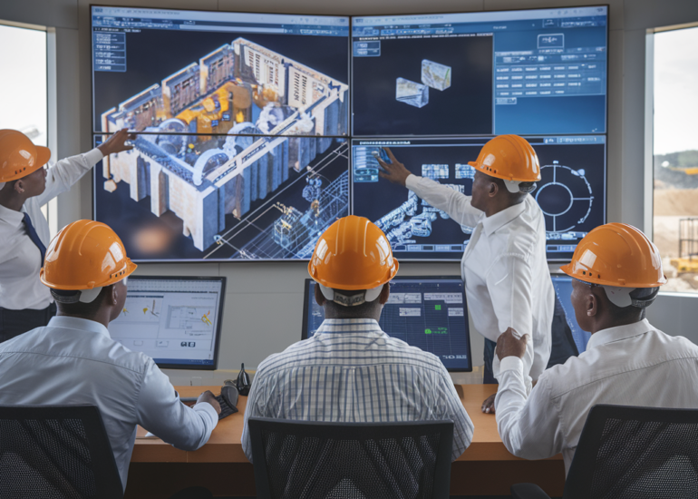 Expert mining engineers at Zedvest Fort Limited reviewing advanced mine designs and engineering solutions