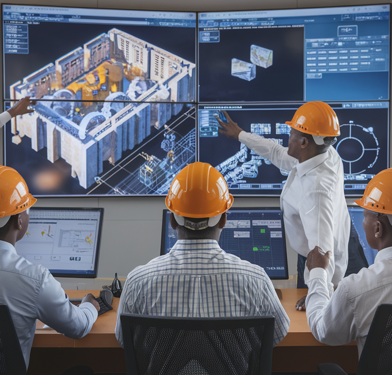Expert mining engineers at Zedvest Fort Limited reviewing advanced mine designs and engineering solutions